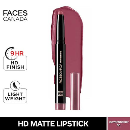 FACES CANADA Ultime Pro HD Intense Matte Lipstick + Primer - Wild Orchid (Purple), 1.4g | 9HR Long Stay | Flawless HD Matte Finish | Intense Color | Lightweight | Smooth Glide | Primer Infused