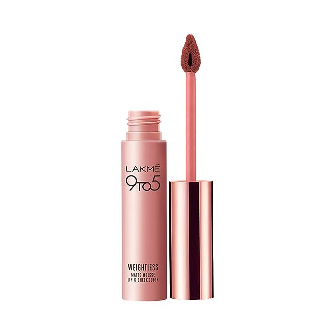 Lakme 9 To 5 Weightless Mousse Lip & Cheek Color, Matte lipstick & Blush, Lightweight, Long Lasting Lip & Cheek Tint For Dewy Look, Plum Feather , 9 g