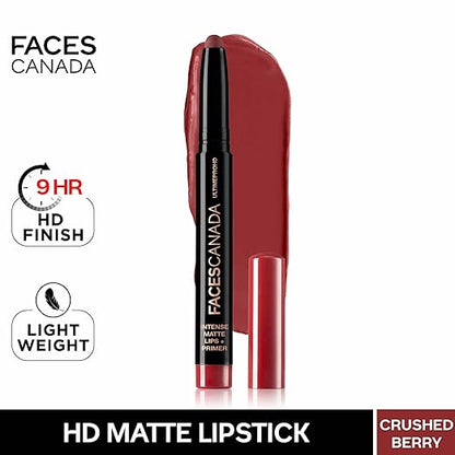 FACES CANADA Ultime Pro HD Intense Matte Lipstick + Primer - Russet (Brown), 1.4g | 9HR Long Stay | Flawless HD Matte Finish | Intense Color | Lightweight | Smooth Glide | Primer Infused