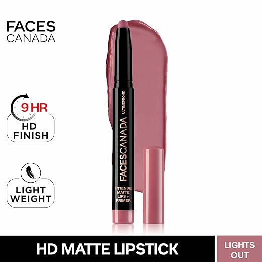 FACES CANADA Ultime Pro HD Intense Matte Lipstick + Primer - Obsessed (Red), 1.4g | 9HR Long Stay | Flawless HD Matte Finish | Intense Color | Lightweight | Smooth Glide | Primer Infused