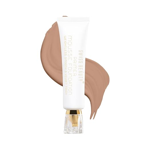 Swiss Beauty Primer Mousse Foundation Weightless Smooth and Velvet Touch, Matte to Radiant Finish, Face MakeUp, Natural-Nude, 40ml