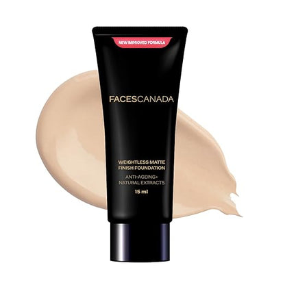 FACESCANADA Weightless Matte Finish Foundation - Rose Ivory, 15ml | Lightweight | Natural Finish | Anti-Ageing | Non-Clog Pores | Enriched With Olive Seed Oil, Grape Extract, Shea Butter