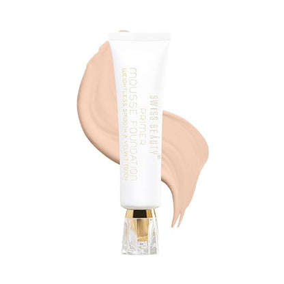 Swiss Beauty Primer Mousse Foundation Weightless Smooth and Velvet Touch, Matte to Radiant Finish, Face MakeUp, White Ivory  , 40ml