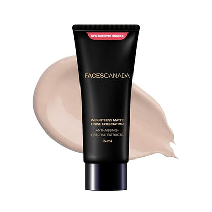 FACESCANADA Weightless Matte Finish Foundation - Rose Ivory, 15ml | Lightweight | Natural Finish | Anti-Ageing | Non-Clog Pores | Enriched With Olive Seed Oil, Grape Extract, Shea Butter