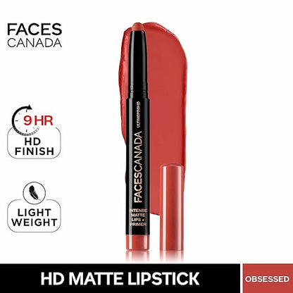 FACES CANADA Ultime Pro HD Intense Matte Lipstick + Primer - Nearly Nude (Nude), 1.4g | 9HR Long Stay | Flawless HD Matte Finish | Intense Color | Lightweight | Smooth Glide | Primer Infused