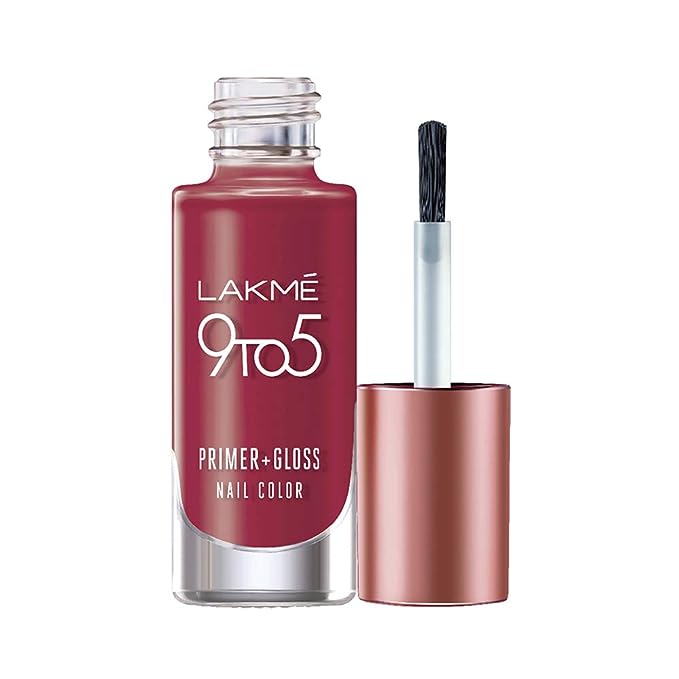 Lakmé 9To5 Primer + Gloss Nail Colour, Glossy Finish, Caribbean Coral, 6 Ml