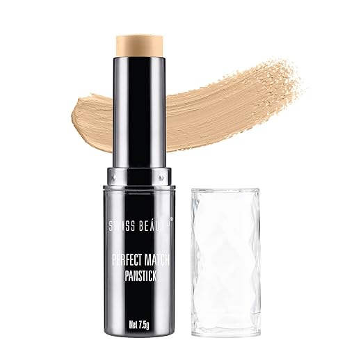 Swiss Beauty Perfect Match Panstick Foundation | Lightweight, Full Coverage Foundation With Natural And Dewy Finish For Face Makeup| Easy To Apply With Hand Stick Applicator | Shade-04, 7.5Gm |