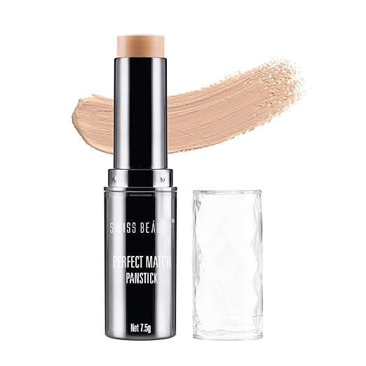 Swiss Beauty Perfect Match Panstick Foundation | Lightweight, Full Coverage Foundation With Natural And Dewy Finish For Face Makeup| Easy To Apply With Hand Stick Applicator | Shade-01, 7.5Gm |