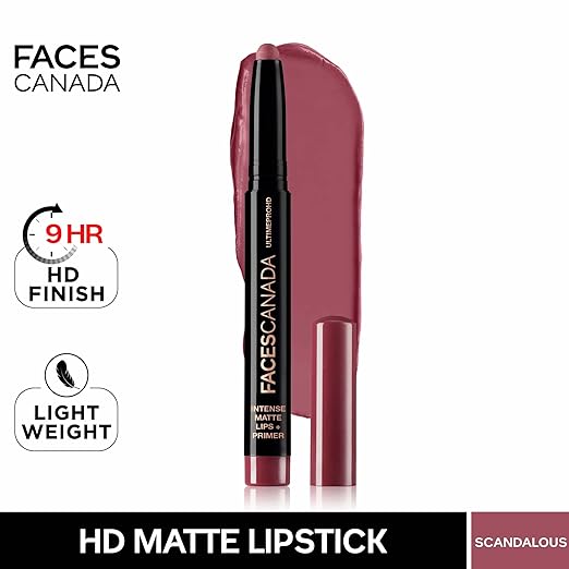 FACES CANADA Ultime Pro HD Intense Matte Lipstick + Primer - Wild Orchid (Purple), 1.4g | 9HR Long Stay | Flawless HD Matte Finish | Intense Color | Lightweight | Smooth Glide | Primer Infused