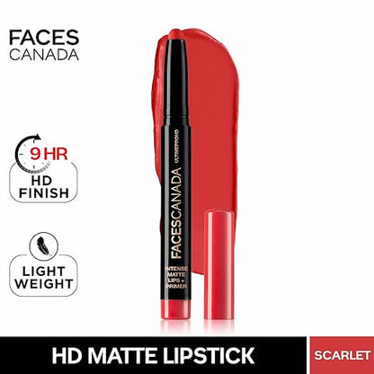 FACES CANADA Ultime Pro HD Intense Matte Lipstick + Primer - Russet (Brown), 1.4g | 9HR Long Stay | Flawless HD Matte Finish | Intense Color | Lightweight | Smooth Glide | Primer Infused