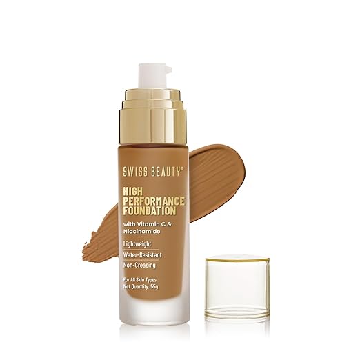 Swiss Beauty High Performance Foundation | Water-Resistant | Medium to Buildable Coverage | Lightweight | Easy to Blend | With Vitamin C & Niacinamide | Classic Ivory, 55g