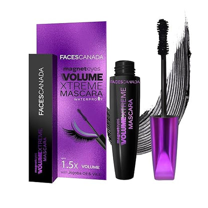 FACES CANADA Magneteyes Length Xtreme Mascara - Black, 8g | Volumizes Lashes | Waterproof | Quick Drying | Long Wear | Intense Black Finish | Lightweight | Enriched With Jojoba Oil & Vitamin B