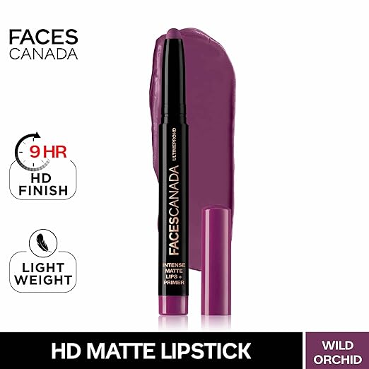 FACES CANADA Ultime Pro HD Intense Matte Lipstick + Primer - Russet (Brown), 1.4g | 9HR Long Stay | Flawless HD Matte Finish | Intense Color | Lightweight | Smooth Glide | Primer Infused