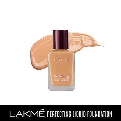 Lakme Perfecting Liquid Foundation, Marble, Waterproof Full Coverage Long Lasting - Light Oil Free Face Makeup with Vitamin E, Dewy Finish Glow, 27 ml