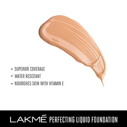 Lakme Perfecting Liquid Foundation, Marble, Waterproof Full Coverage Long Lasting - Light Oil Free Face Makeup with Vitamin E, Dewy Finish Glow, 27 ml