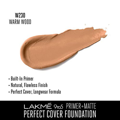 Lakmé 9 To 5 Primer + Matte Perfect Cover Liquid Foundation, C100 Cool Ivory, 25Ml, Matte Finish