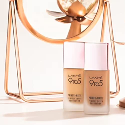 Lakmé 9 To 5 Primer + Matte Perfect Cover Liquid Foundation, C100 Cool Ivory, 25Ml, Matte Finish