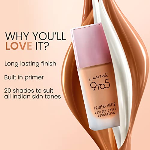 Lakmé 9 To 5 Primer + Matte Perfect Cover Liquid Foundation, C100 Cool Ivory, 25Ml, Matte Finish