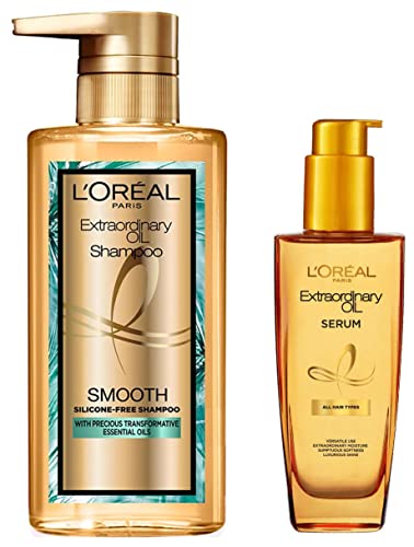 L'Oréal Paris Extraordinary Oil Smooth Shampoo (Paraben & Silicone Free) 440ml & L'Oréal Paris Serum, 100 ml