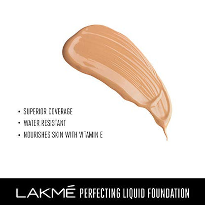 Lakme Perfecting Liquid Foundation, Marble, Waterproof Full Coverage Long Lasting - Light Oil Free Face Makeup with Vitamin E, Dewy Finish Glow, 27 ml