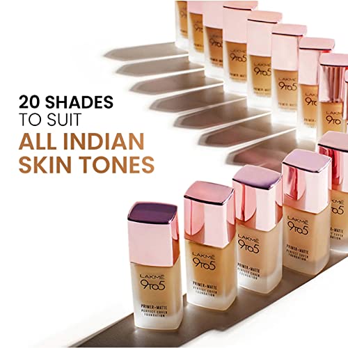 Lakmé 9 To 5 Primer + Matte Perfect Cover Liquid Foundation, C100 Cool Ivory, 25Ml, Matte Finish