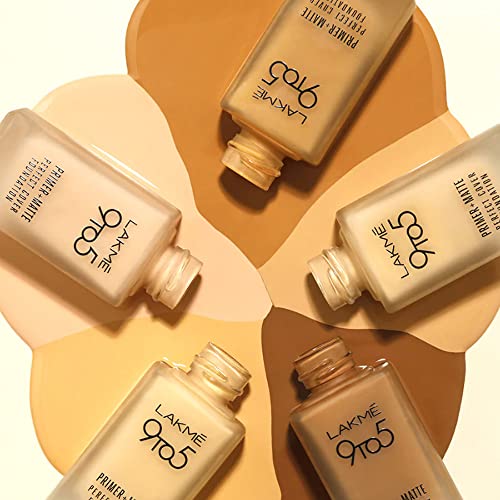 Lakmé 9 To 5 Primer + Matte Perfect Cover Liquid Foundation, C100 Cool Ivory, 25Ml, Matte Finish