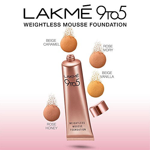 Lakmé 9 To 5 Weightless Mousse Foundation, Rose Ivory, 6G Matte Finish