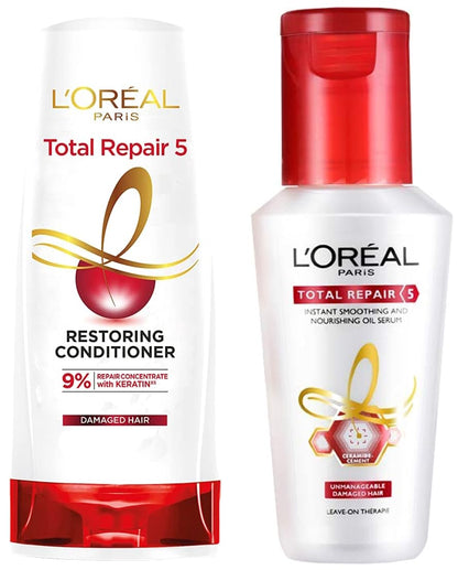 Pack of 2 L'Oreal Paris Total Repair 5 Serum, 80ml and L'Oreal Paris Total Repair 5 Conditioner (175ml)