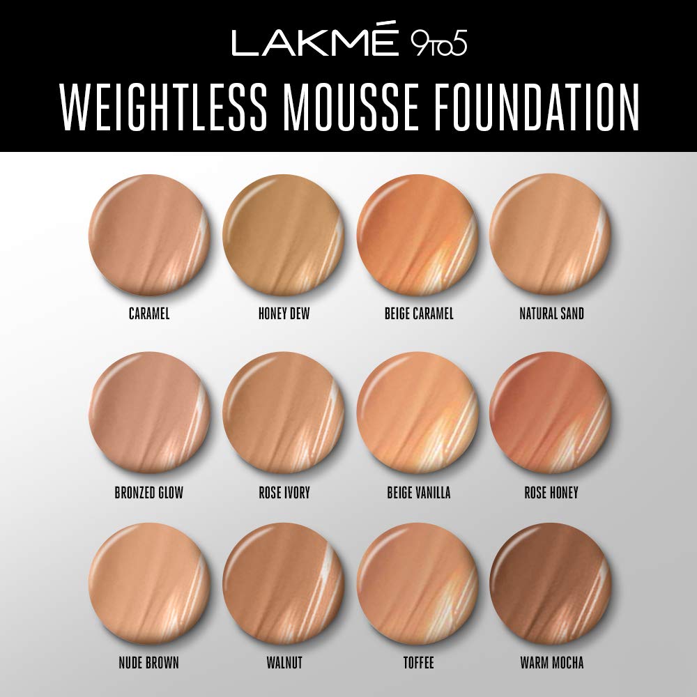 Lakmé 9 To 5 Weightless Mousse Foundation, Rose Ivory, 6G Matte Finish